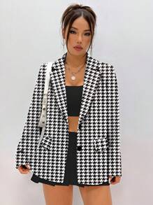Women Casual Elegant Houndstooth Print Blazer