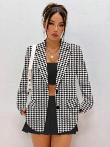 Women Casual Elegant Houndstooth Print Blazer