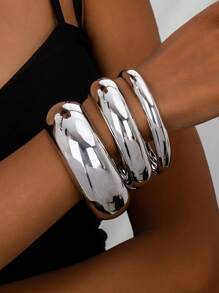 Set da 3 pezzi Bracciali a bangle circolari dorati di lusso per donne, adatti per occasioni formali, matrimoni, feste, regali - Argento - Visualizzare 15