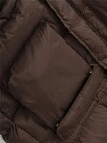 女士宽松羽绒服，保暖防风，腰部有抽绳，口袋较大，适合冬季穿着 - 咖啡棕 - 查看 7