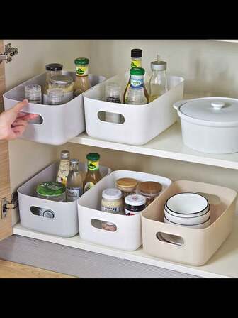 1 pieza Caja de almacenamiento de escritorio rectangular, cesta de plástico para organizar llaves y artículos pequeños con un diseño simple y elegante para maquillaje y cocina