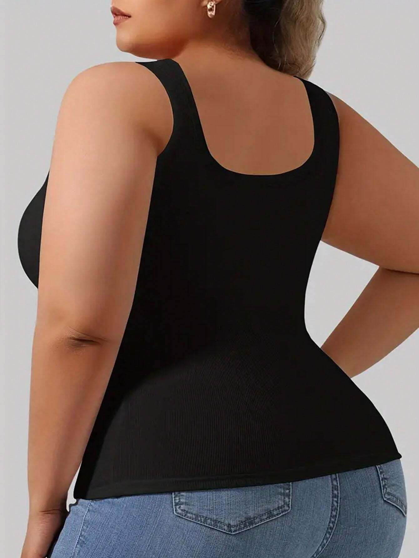 Women's Simple Shapewear Loose Camisole Tank Top, Plus Size Solid Black