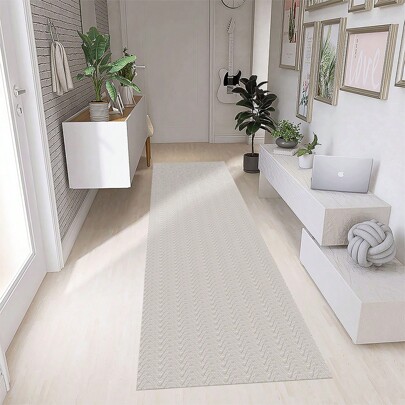 Tapete Passadeira Antiderrapante 1,30m x 45cm de Cozinha 100% Algodão Cru Natural Geométrico Minimalista