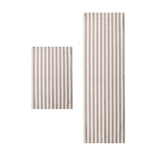 Beige Striped Kitchen Rug Kit 2 Pieces 100% Cotton Non-Slip Runner 1.30m X 45cm Doormat 65cm X 45cm - Màu be - Xem 7