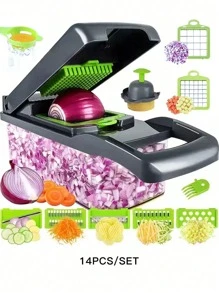 14/16 Pieces/Set, Vegetable Chopper, Multifunctional Fruit Slicer, Easy To Use, Replaceable Various Blades Manual Food Grater, Vegetable/Slicer, Cutter With Container, Onion Chopper, Home Potato Chopper, Kitchen Supplies, Kitchen Gadgets, Dormitory Necessities, Kitchen Food Chopper Salad