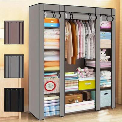 PRACTICAL FABRIC CANVAS WARDROBE HANGING RAIL SHELVING CLOTHES STORAGE CUPBOARD