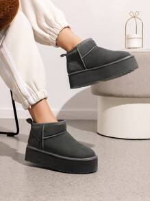 Women's Fuzzy Boot 1.97 Inch Classic Platform Snow Boots Genuine Suede Leather, Ankle-Height, Memory Foam Insole, Lightweight Anti-Slip Outsole For Indoor And Outdoor Wear Halloween Christmas Holiday Festive Winter Grey Boots - 灰色 - 查看 9