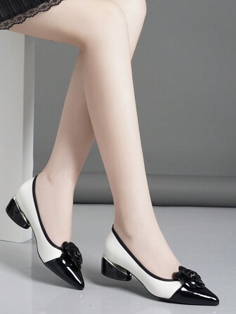 Women's Butterfly Floral Point Toe Platform Pumps, White/Black/Silver Fashionable High Heels Valentines