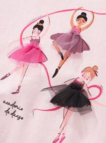 Young Girl  Long Sleeve Sweatshirt With Cute Ballet Girl Printed Design, Fashionable For Autumn And Winter - Pink - View 4