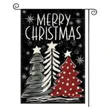 12x18 Inch Linen Holiday Garden Flag, Double-Sided Decorative Seasonal Banner, Suitable For Outdoor Use, No Electricity Needed, Black Background With Snowy Christmas Tree Design - 1pc - Multicolor - View 1