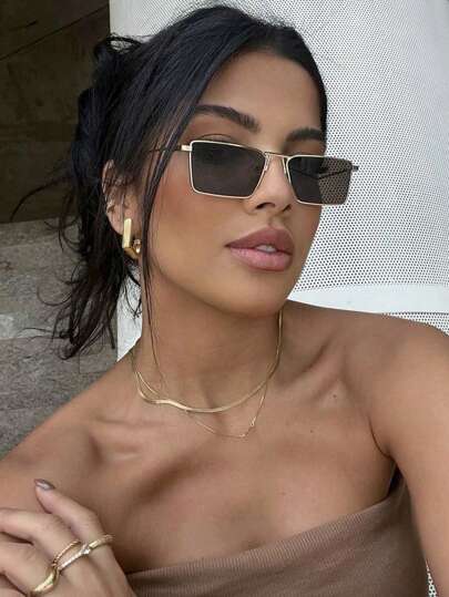 1副/2副金属方形眼镜，小镜框，复古时尚，适合日常佩戴、海滩配饰、夏季海滩度假、户外活动、旅行，也适合万圣节或节日装饰。