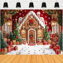 Christmas Dessert Shop Gingerbread Cottage Backdrop Cloth Christmas Gift Box Decoration Background Birthday Portrait Photo Booth Props Vinyl - Multicolor - View 16