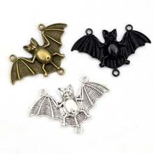 5 Stücke 48x30mm Metall Fledermaus Handgefertigte Anhänger mit Schlaufenverbinder Bastelzubehör für DIY Halloween Dekoration Schmuckherstellung