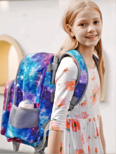 Tilami Kids Fashion Rolling Backpack With Lunch Bag Sets, 18 Inch Double Handle Laptop Backpack, Plane Bag, Luggage, School Supplies, Durable With Waterproof Material, Shoulder Drop, Concealed Pockets And Wheel Cover, Big Storage Capacity, Great For Boys And Girls School, College, Vacation, Trip Use, Travel Bag With Wheels, Styles Like Hedgehog And Galaxy Prints, Best Christmas Gifts For Kids, Free Shipping And Hot