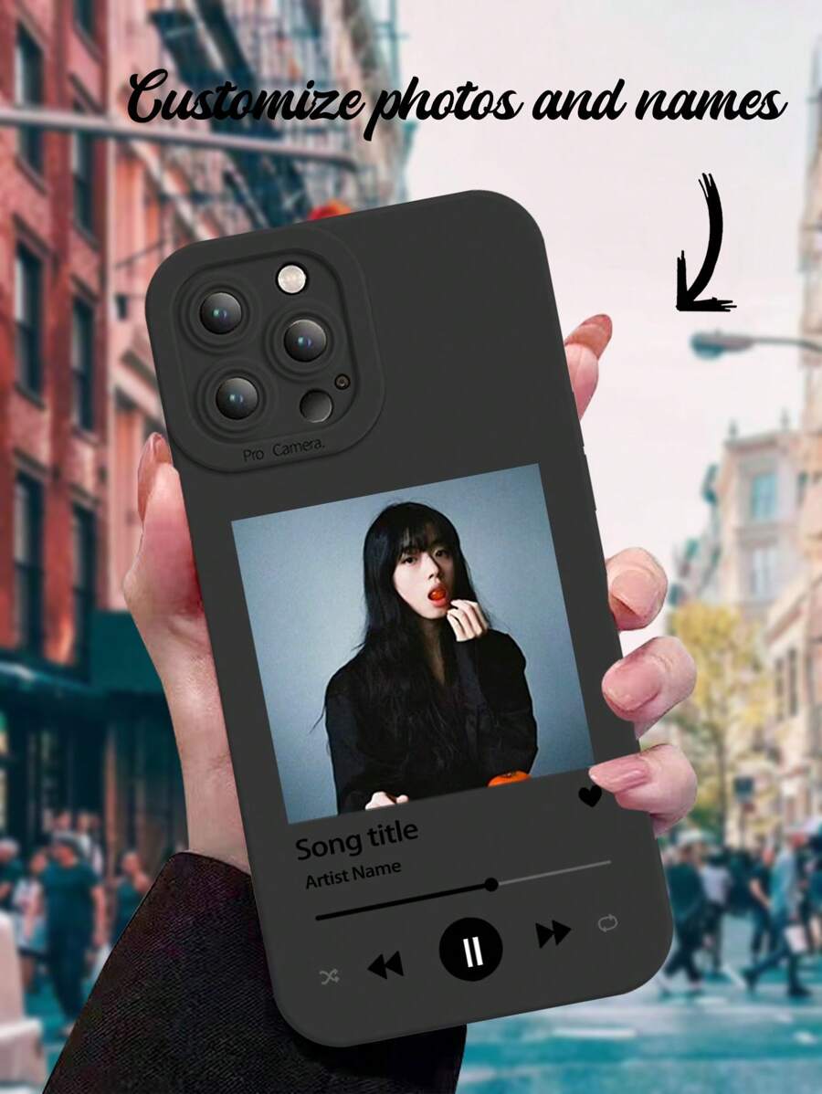 Capa protetora transparente com cobertura total e estampa personalizada de reprodutor de música (1 unidade), compatível com iPhone 17 Air 16 15 14 13 12 11 Pro Max, Galaxy S25 24 23 Ultra FE A55 54 35. Versão internacional, não é a versão nacional. - Preto - Ver 1