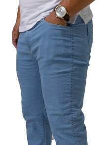 KIT 2 Men's Slim Light Blue Jeans With Elasticity - Lycra Elastane - Rửa nhẹ - Xem 2