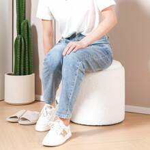 Ghế đôn tròn Boucle có ngăn chứa đồ, ghế trang điểm bọc nhung đa năng, ghế đệm mềm có nắp tháo rời, ghế đẩu nghỉ ngơi hiện đại cho phòng khách, quà tặng phòng ngủ cho ký túc xá trở lại trường - trắng - Xem 5