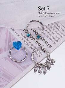 3Pcs/Set Y2K Style 16G Nose Ring Chain Nose Septum Jewelry Butterfly, Snake, Moon Stone Opal Septum Ring Piercing Jewelry Stainless Steel Lip Ring Faux Peal Septum Clicker Ring And Horseshoe Alien Star Barbell Hinged Septum Hoops Helix, Rook, Tragus, Daith, Cartilage Earring Septum Nose Rings Hoop Piercing Jewelry Dangle Chain Nose Rings For Men Women 10mm Party Date  Daily Wear - Multicolor - View 11