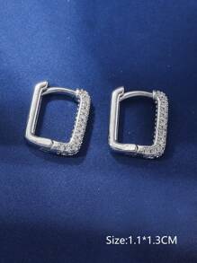 方晶鋯石裝飾圓耳環 - 銀色 - 查看 7