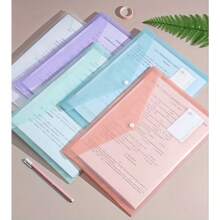 10pcs A4 Plastic Folder Thickened File Folder Transparent Buckle Data Student File Storage Bag A4 File Bag Pp Transparent Plastic Buckle Plastic File Bag Macron Color Waterproof Data Bag Back To School,Back To School,School Supplies