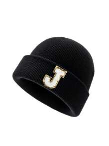 1 pieza Gorro de punto para niños con 26 letras del alfabeto, gorro de punto personalizado cálido para bebés e infantes, adecuado para uso diario de niños y niñas