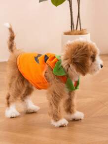 1 pezzo Gilet casual e caldo con stampa grafica a faccia di zucca, adatto per l'uso interno ed esterno per gatti e cani