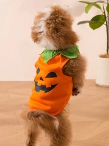 1 pezzo Gilet casual e caldo con stampa grafica a faccia di zucca, adatto per l'uso interno ed esterno per gatti e cani