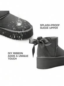 Women's Fuzzy Boot 1.97 Inch Classic Platform Snow Boots Genuine Suede Leather, Ankle-Height, Memory Foam Insole, Lightweight Anti-Slip Outsole For Indoor And Outdoor Wear Halloween Christmas Holiday Festive Winter Grey Boots - 灰色 - 查看 7