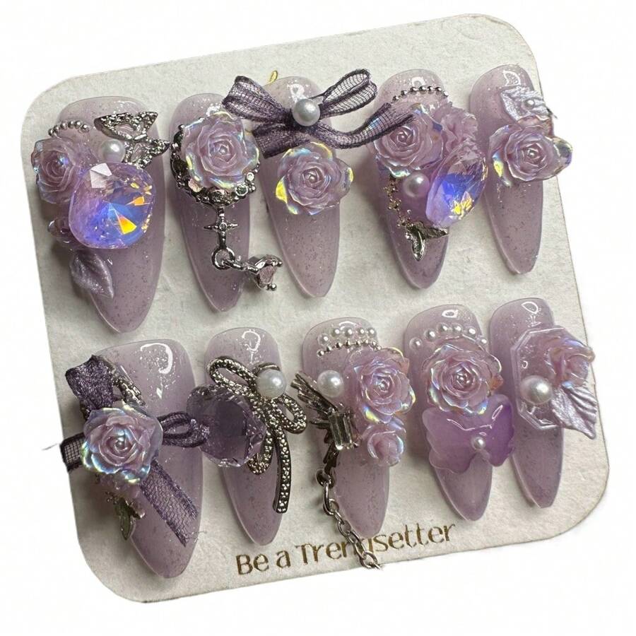 Press On Nails,JC Handcrafted Press On Nails Kit , Short Length Nail Press Ons, Durable, Easy Application, Stylish Impress Press On Nails,Perfect For Daily Wear & Special Occasions(J27) - Lilac Purple - View 1