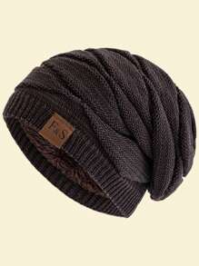 JZML 1pc Letter Decor Soft Knitted Ski Cap With Thermal Lined For Outdoor Halloween Beanie Fall Outfit - Mixed Color - F&S - View 18