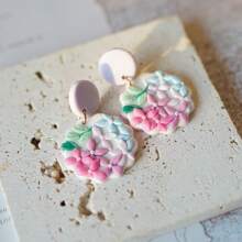 1 Pair Handmade Elegant Geometric Ditsy Floral Lavender Mixed Color Ceramic Earrings, Suitable For Women's Daily Work And Holiday Wear, Gift
