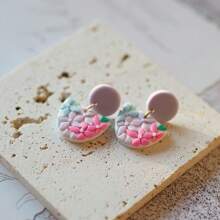 1 Pair Handmade Elegant Geometric Ditsy Floral Lavender Mixed Color Ceramic Earrings, Suitable For Women's Daily Work And Holiday Wear, Gift