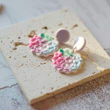 1 Pair Handmade Elegant Geometric Ditsy Floral Lavender Mixed Color Ceramic Earrings, Suitable For Women's Daily Work And Holiday Wear, Gift