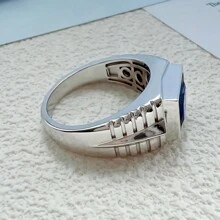 1 件 925 纯银男士戒指，采用方形合成蓝宝石，精致独特的设计，完美的切割，适合父亲节、万圣节、狂欢节、婚礼、派对、送礼、日常佩戴，配有优雅的珠宝盒 - 銀色 - 查看 5