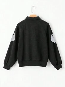 Felpa con scollo a goccia con bottoni e spalle cadenti, con stampa grafica fantasma decorata con paillettes per Ognissanti