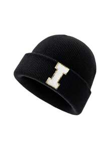 1 pieza Gorro de punto para niños con 26 letras del alfabeto, gorro de punto personalizado cálido para bebés e infantes, adecuado para uso diario de niños y niñas