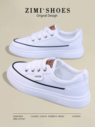 1 双女式白色休闲运动瑜伽平底运动鞋，圆头户外防水系带皮鞋，适合春秋季