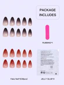 48 Piece Set Of Combination Naked Color Short Almond Shaped Pressed Nails, High-End And Simple 2-In-1 Gradient Glitter Fake Nails, Suitable For Girls And Women To Wear In The Office, With 2 Pieces Of Double-Sided Tape And 1 Rubbing Strip - Multicolor - View 3