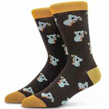 1 Pair Men/Women's Cartoon Koala Design Crew Socks, Soft Comfortable Breathable Socks, Suitable For All Seasons