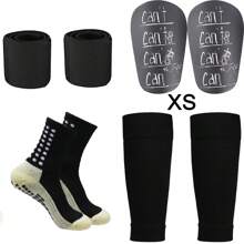 4 Pairs Soccer Grip Socks, Shin Guards, Pre-Cut Sock Sleeves, And Guard Straps Bundle Pack - Essential Equipment For Soccer Players - For Men, Women