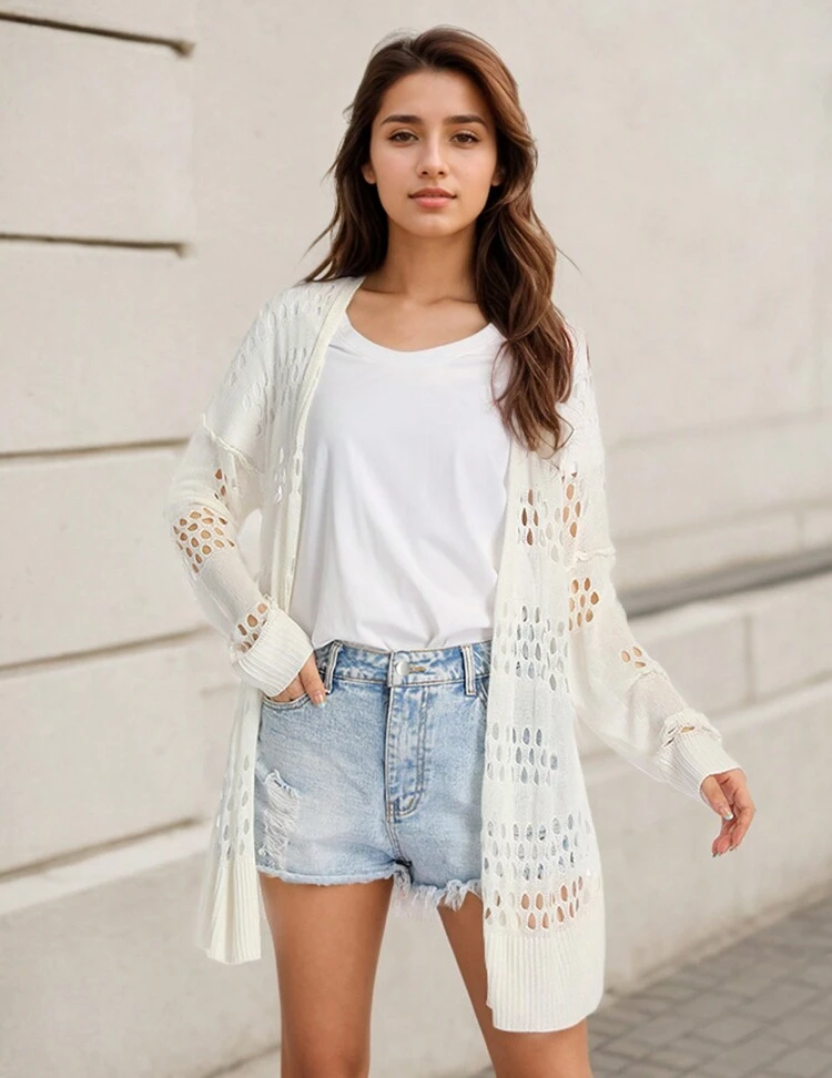 Womens Crochet Cardigan Sweaters Long Sleeve Boho Oversized Open