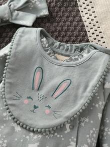 Baby Girl New Autumn Winter Baby Outfit Set: Jumpsuit With Hat, Bib, Long Sleeve, Cardigan - Dark Grey - View 6