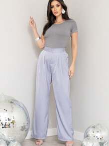 KALINA FASHION Calças femininas casuais de pernas largas e soltas com enfeites de strass - Cinza Claro - Visão 1