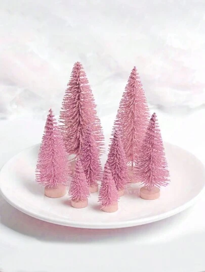 10 piezas/5 piezas/1 pieza Árbol de Navidad rosa mini, decoración de mesa apto para decoración de tienda festiva, ornamento de mesa de fiesta en casa