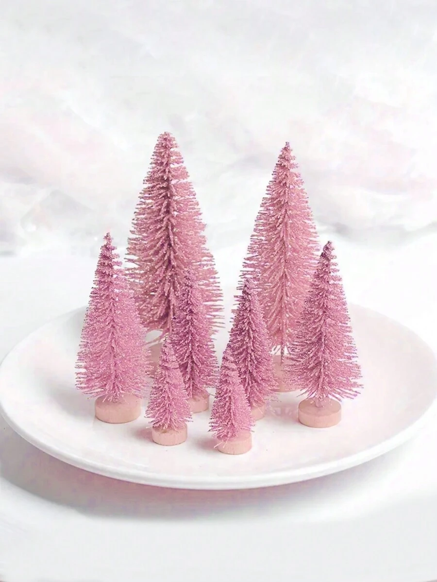 10pcs/5pcs/1pc Pink Mini Christmas Tree Table Decor, Suitable For Store Holiday Decoration, Home Party Dining Table Ornament - Multicolor - View 1