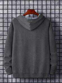 Plus Size Men's Hooded Zip-Up Sweatshirt, Casual & Versatile, Adjustable Drawstring, Pockets, Spring Autumn - Dark Grey - View 2