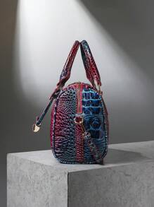 Luxury Crocodile Pattern Handbag, Retro Genuine Purse, Women's Classic Boston Bag & Shoulder Bag - 9#藍+紫 - 查看 4