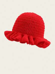 1pc Women's Y2K Style Handmade Crochet Ruffled Knit Hat, Hollow Out Knitted Bucket Hat, Suitable For Daily Wear, Photography, Party, Picnic, Outdoor, Autumn/Winter, Valentine's Day - A - View 20