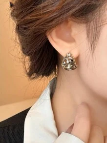 1pair Unique Retro-Inspired Elegant Glass Inlay Hoop Earrings For Women, Luxury European Style - Yellow Gold - View 3