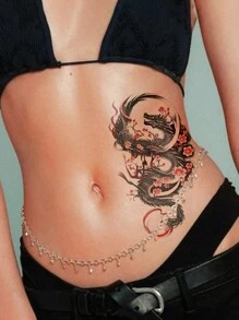 1 张大尺寸人体艺术临时纹身贴纸，适合女性或男性，深色传统风格龙梅花月亮图案，防水假纹身，持续 2-5 天，遮盖疤痕，可用于手臂手腕肩膀腿腰颈手胸部大腿手指脚踝，适用于派对、礼物、度假、身体装饰 - 彩色 - 查看 3